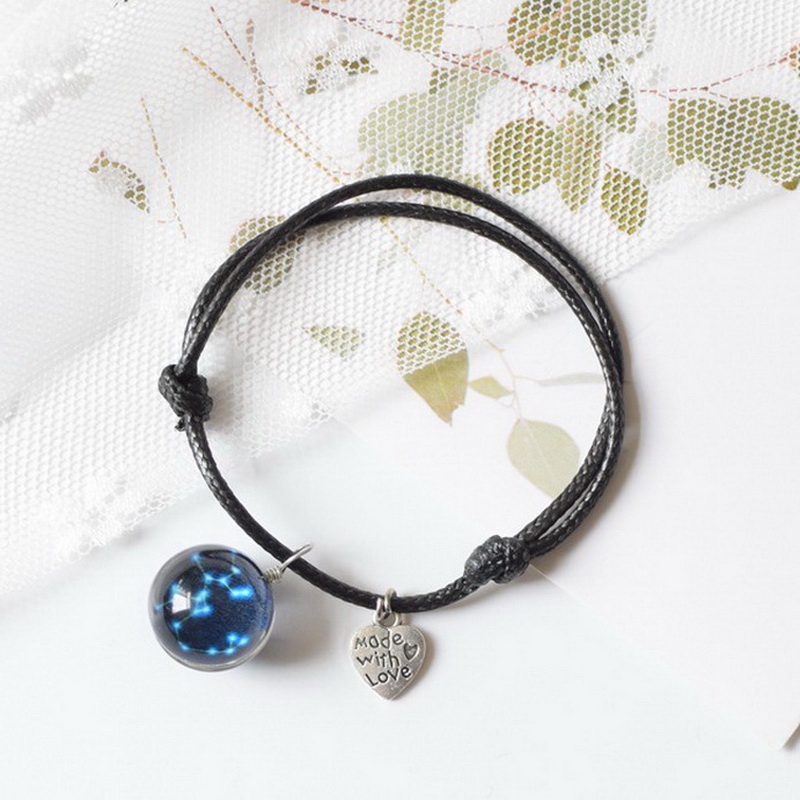 Gelang Tenunan Tangan adjustable Desain 12 Rasi Bintang Dan Tulisan love Untuk Pria Dan Wanita