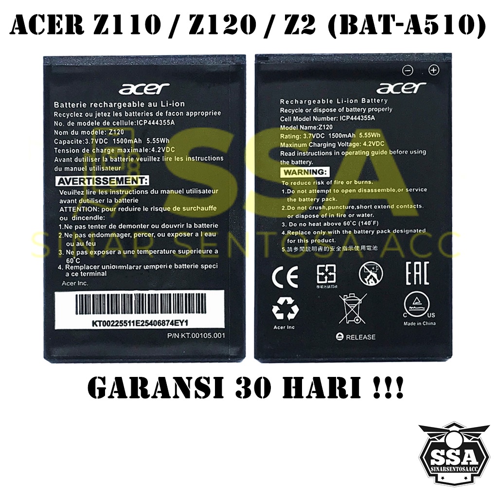 Baterai Original OEM Acer Z110 Z120 Z2 BAT-A510 BATA510 BAT A510 Z1 HP Ori Battery Batrai Batre Batu Batere GARANSI AWET MURAH