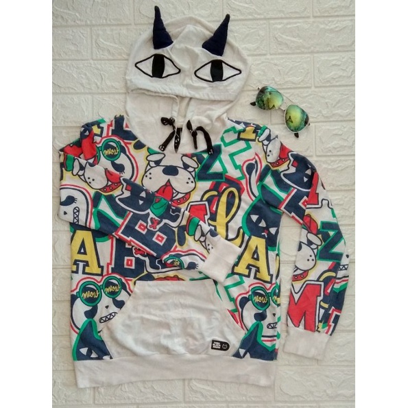 hoodie full print preloved/hoodie toby black meow second/hoodie brand