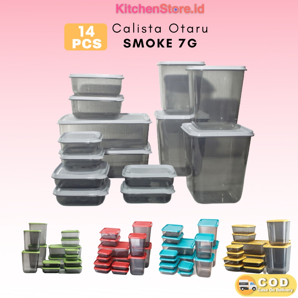 FOOD KONTAINER TOPLES PLASTIK SET TOPLES KALISTA OTARU SMOKE SEALWARE [1 SET 14 PCS] KOTAK PENYIMPANAN BUMBU KULKAS SERBAGUNA SET FOOD CONTAINER/CALISTA FOOD CONTAINER/FOOD PREPARATION/FOOD ORGANIZER/FOOD STORAGE/OTARU SET 14 PCS