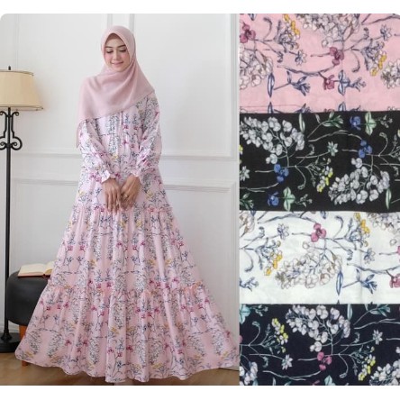 al- Gamis katun rayon / gamis pink motif/ gamis susun / gamis rumah cantik/Gamis saja