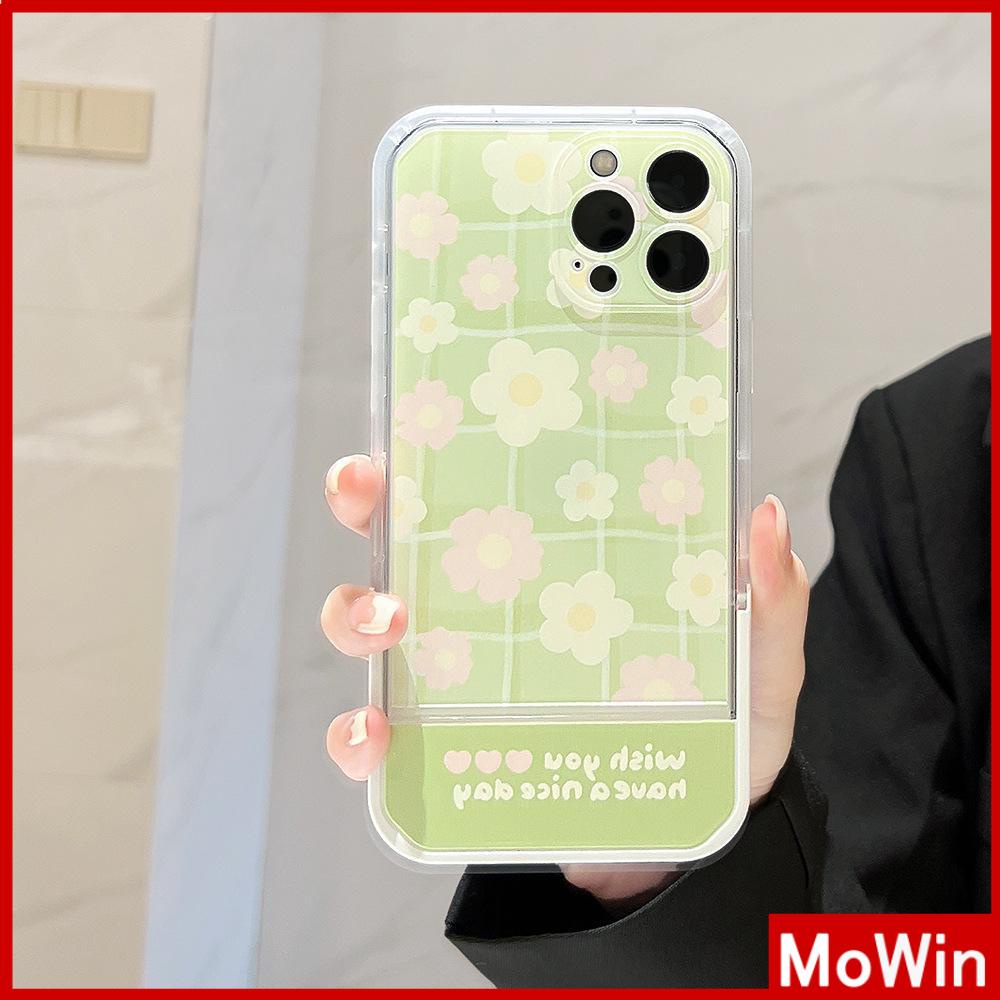 iPhone Case Silicone Soft Case Clear Case Folding Stand Airbag Shockproof Protection Camera Green Plaid Flower Compatible For iPhone 11 13 Pro Max 12 Pro Max 7Plus xr