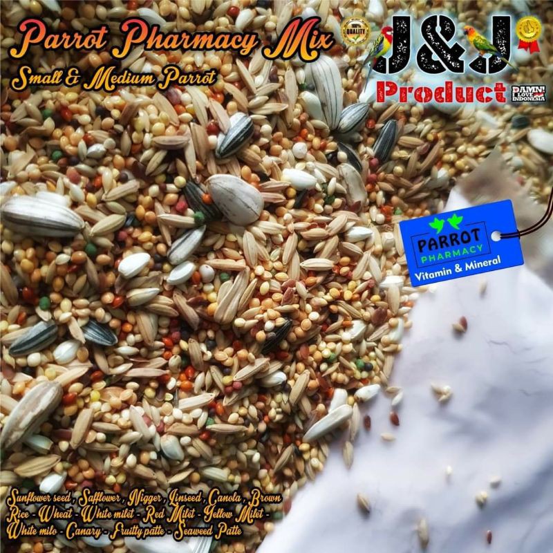 Parrot Pharmacy Mix (1kg) / Pakan Bijian Campur & Powder / Pakan Breeding Parrot