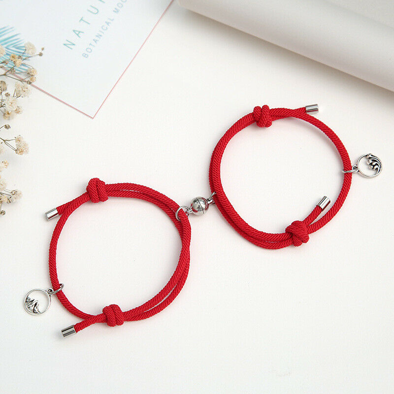 2Pcs Friendship Rope Braided Distance Couple Magnetic Bracelet Kit Lover Jewelry Set