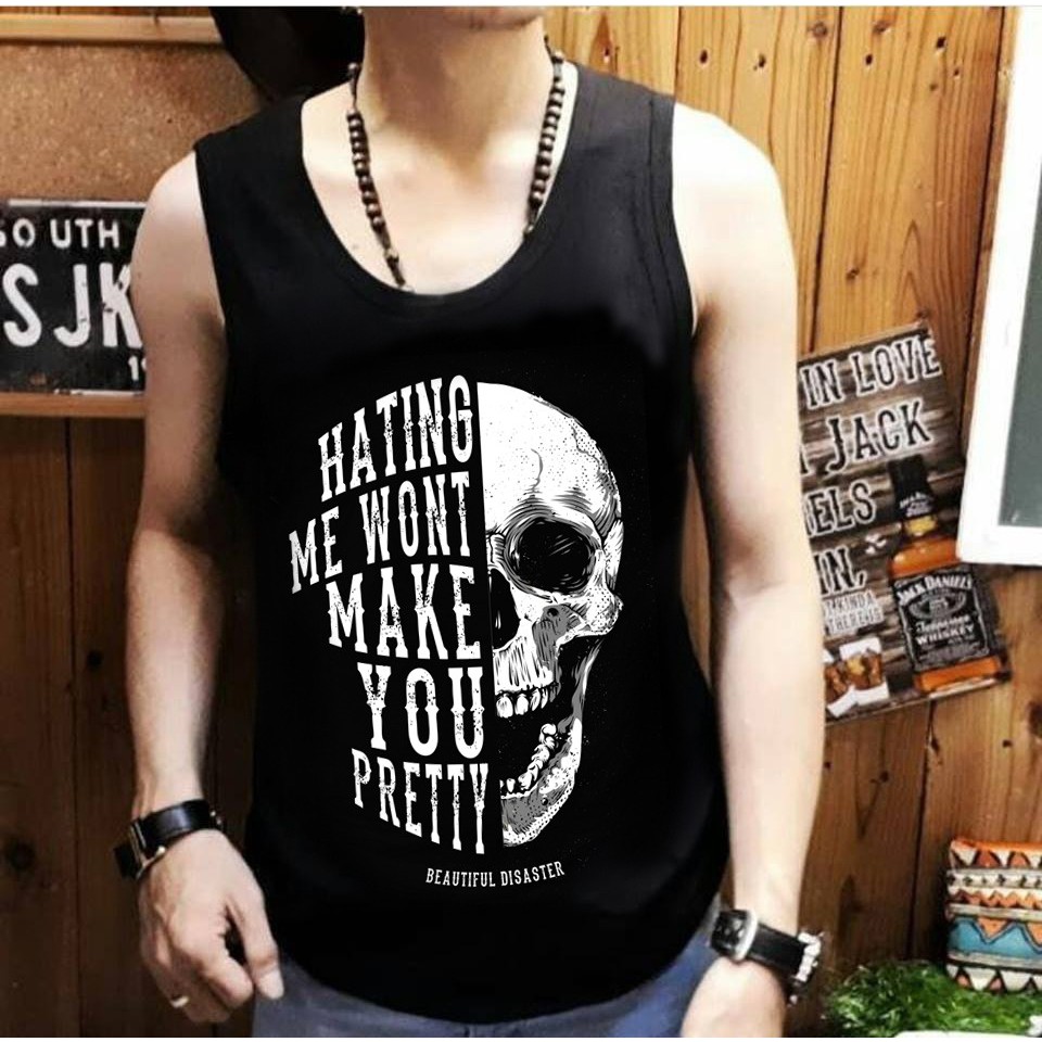 KAOS DISTRO - SKULL / KAOS SINGLET / BAJU KAOS COWOK / KAOS HITAM / LEKBONG PRIA / JUMBO