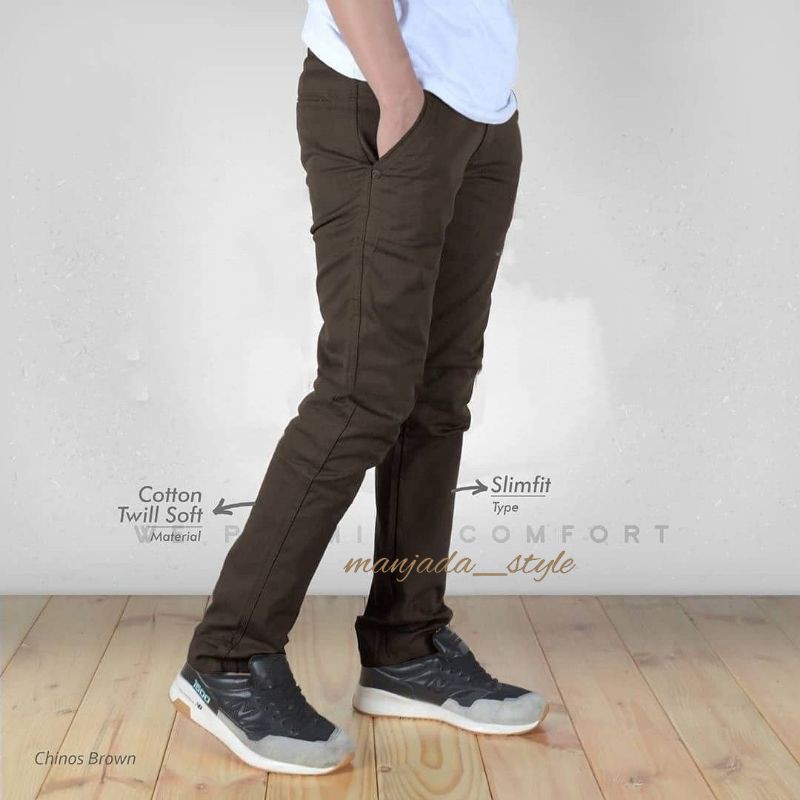 CELANA CHINO Panjang pria Slimfit KERJAHARIAN Santai Casual Formal Hitam Abu Cream Mocca Size 27-38