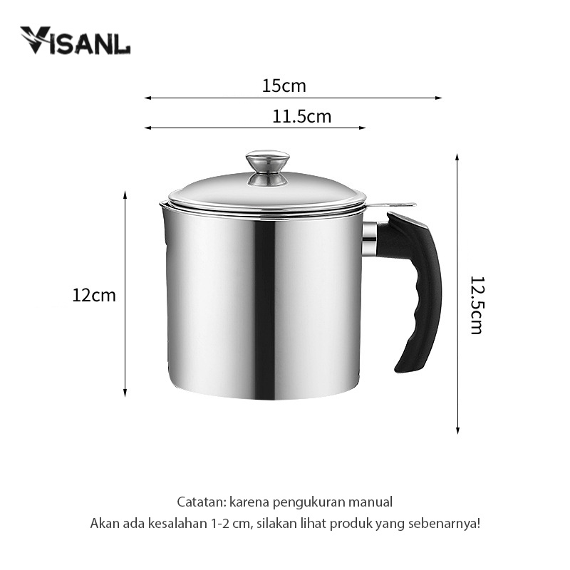 VISANL OIL POT FILTER 1200ML SARINGAN STAINLESS MINYAK GORENG SISA WADAH JELANTAH TEMPAT MINYAK SARINGAN