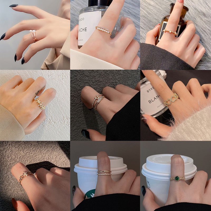 Cincin Emas Bahan Titanium Steel Aksen Mutiara Dan Berlian Gaya Korea Untuk Wanita