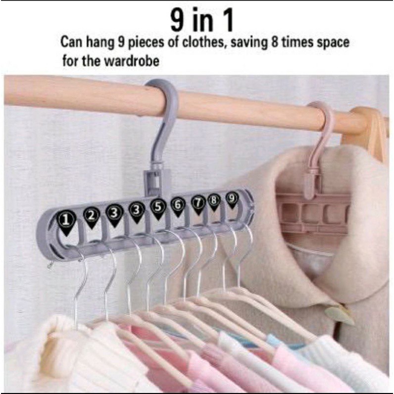 GANTUNGAN BAJU PAKAIAN 9 LUBANG JEMURAN SERBAGUNA 9 IN 1 MAGIC WONDER HANGER MULTIFUNGSI DAPAT DILIPAT