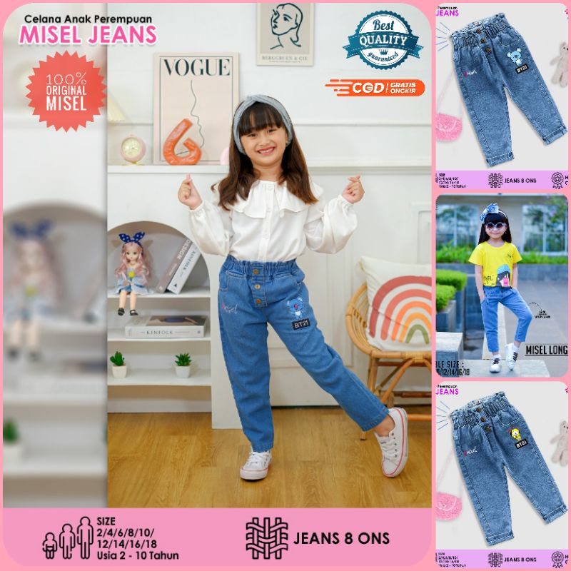 (1-10 tahun) Misel Celana Jeans Panjang Anak Perempuan Cewek Misel Long Jeans BT21 Usia 1 - 10 Tahun