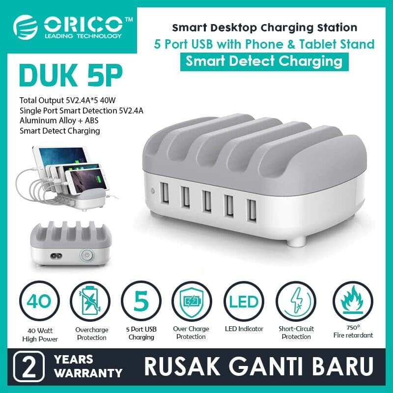 ORICO DUK-5P 5Ports USB Smart Charging Station with Phone&amp;Tablet Stand