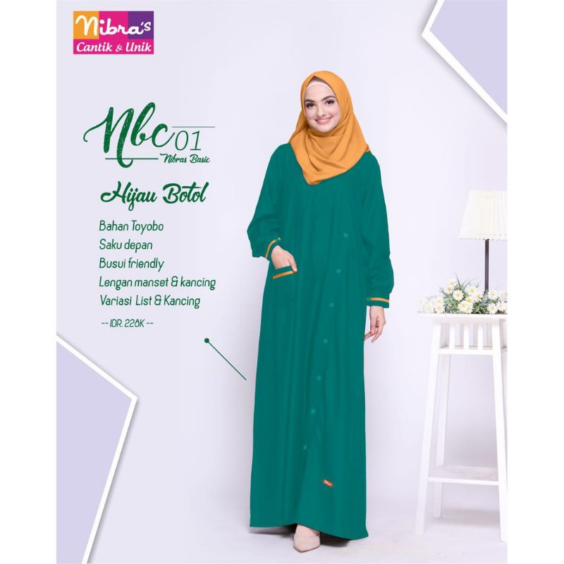 PROMO BIG SALE | Gamis Nibras NBC 01 Hijau Botol XXL | Gamis Dewasa Nibras Muslimah