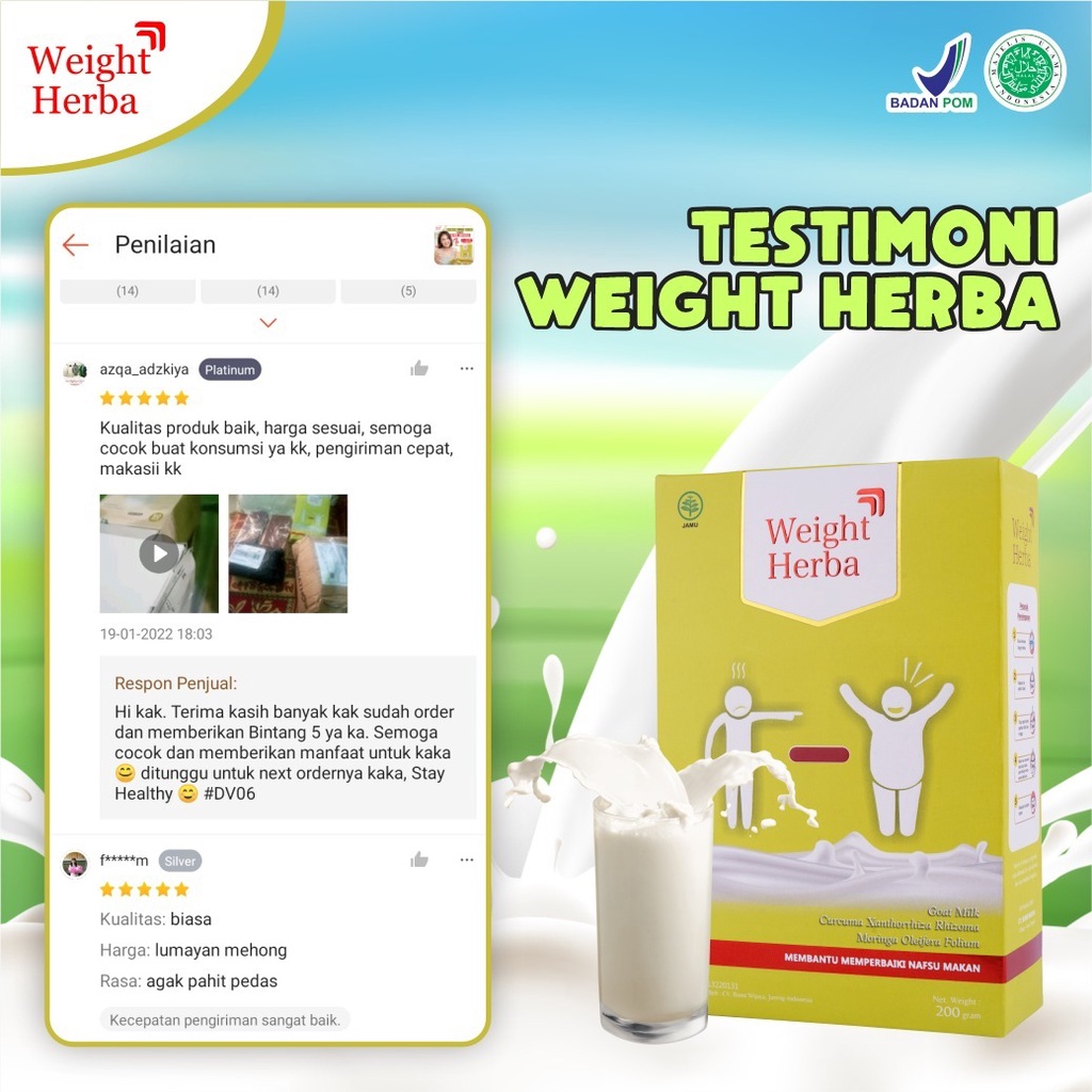 Weight Herba - Penambah Berat Badan Susu Etawa Asli  100% Original Tingkatkan Nafsu Makan Perbaiki Saluran Pencernaan Jaga Tekanan Darah Dalam Tubuh Penggemuk Gemuk Sehat Isi 200gr