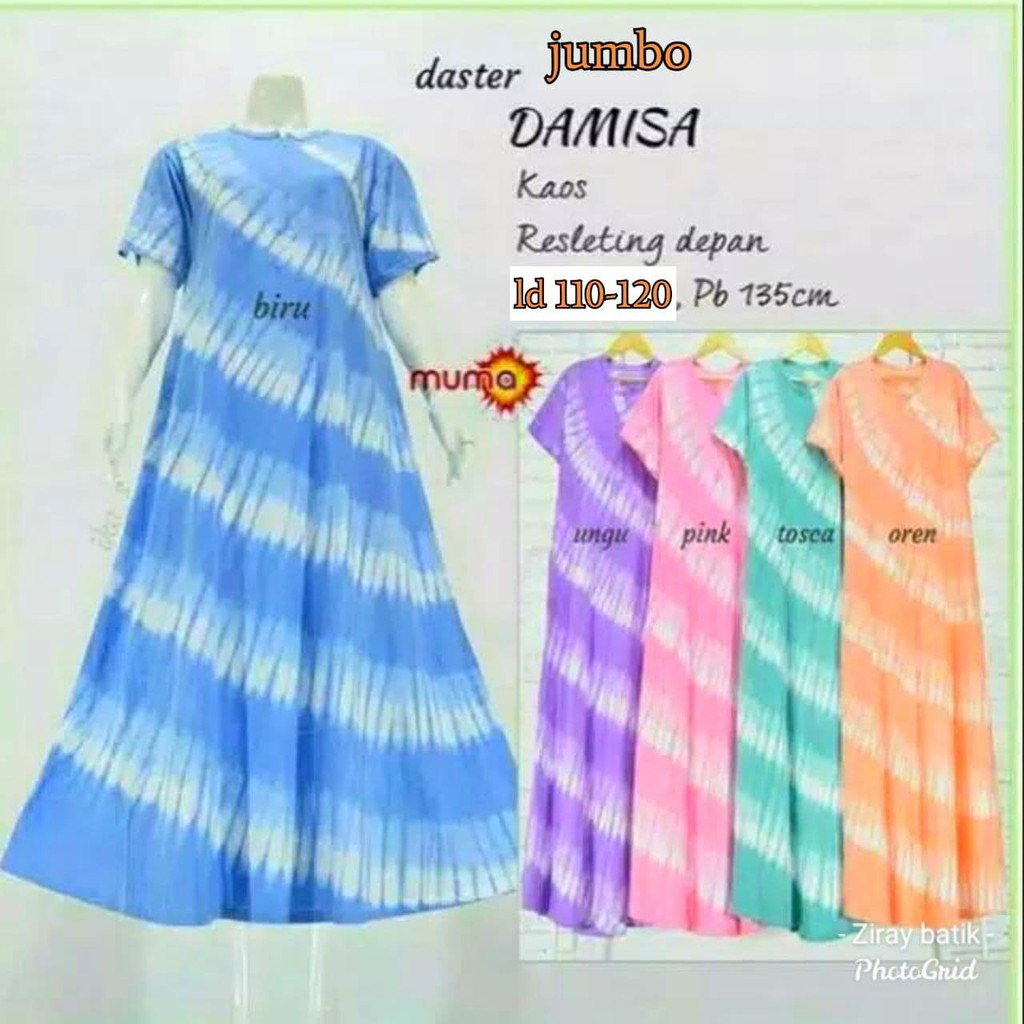 Jual Long Daster Pendek Kaos Tiedye Pelangi Damisa Jumbo Premium