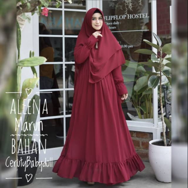 Gamis Syari Satu Set Ceruty Baby Doll Aleena