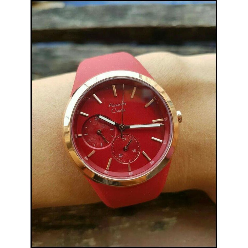 Jam Tangan Wanita Ori Alexandre Christie Ac 2663 Bf Red Rosegold