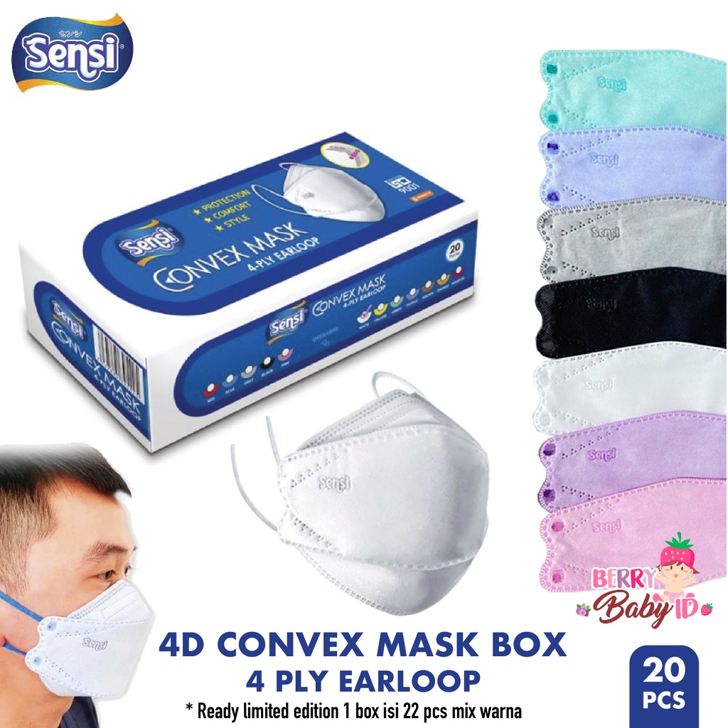 Sensi 20 Pcs 4D Convex Mask 4 Ply Masker Earloop Masker Medis Box Berry Mart