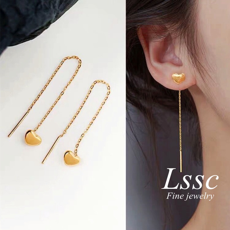 Anting Titanium Wanita Anti Karat Hati Lapis Emas 18K Aksesoris Perhiasan