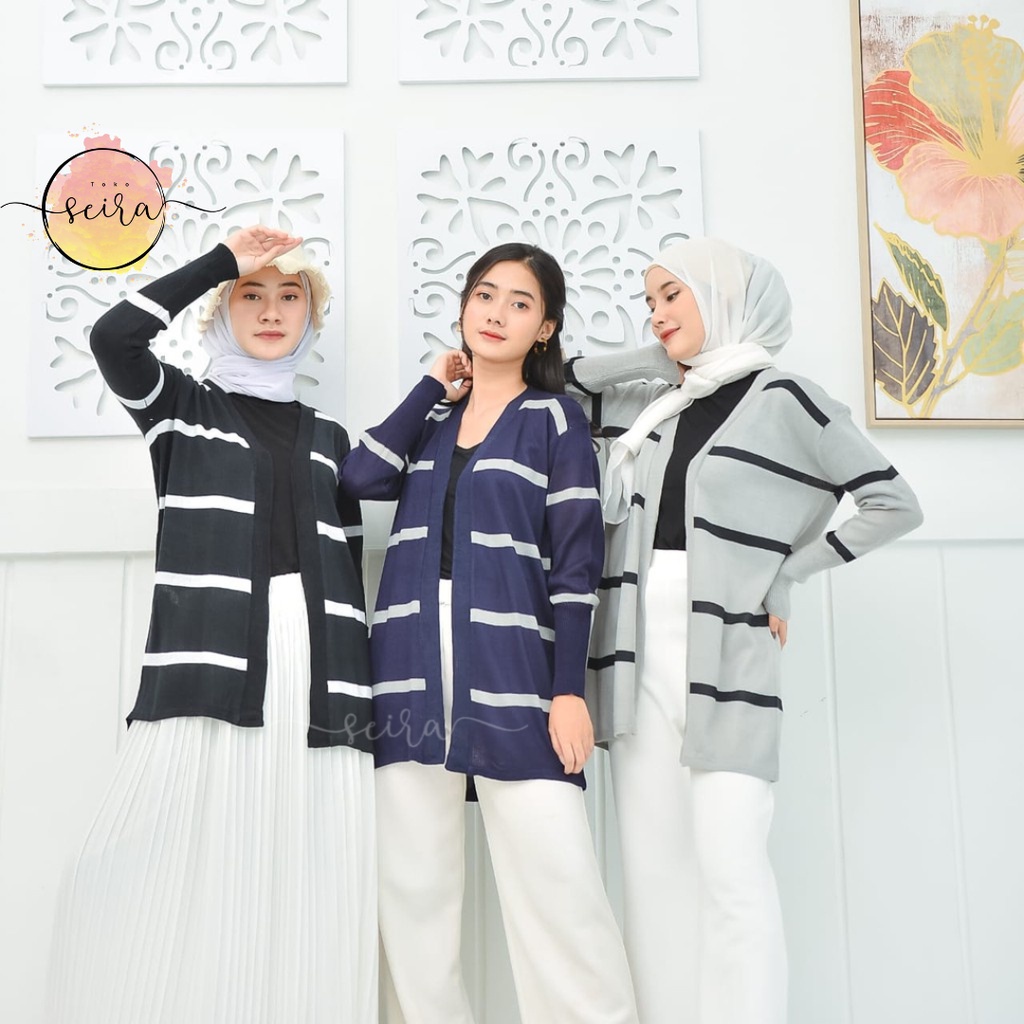 [BISA COD] Saera Cardy Outer / Saera Strip Cardigan Rajut Wanita Garis Stripe /  Pearly Clothes Saera Cardy Allura