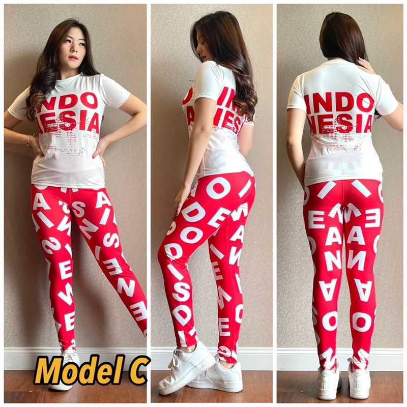 setelan putih merah zumba fitness yoga setelan baju senam merah putih