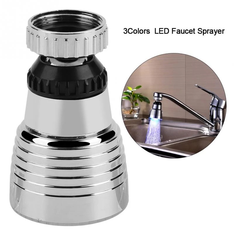 360 Degree Rotation Colors Glow LED Faucet/Creative Temperature Sensor Light Water Tap Nozzle for Kitchen Bathroom