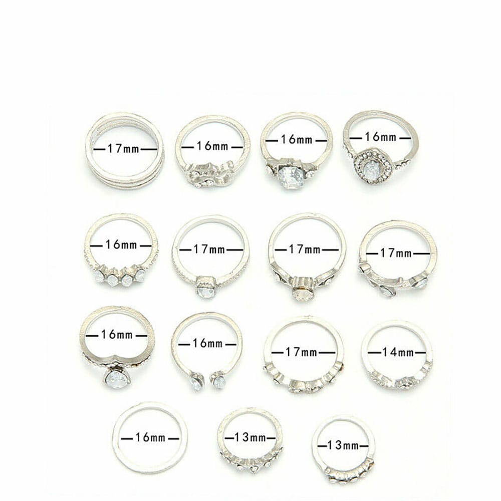 15pcs Cincin Berlian Imitasi Bohemian