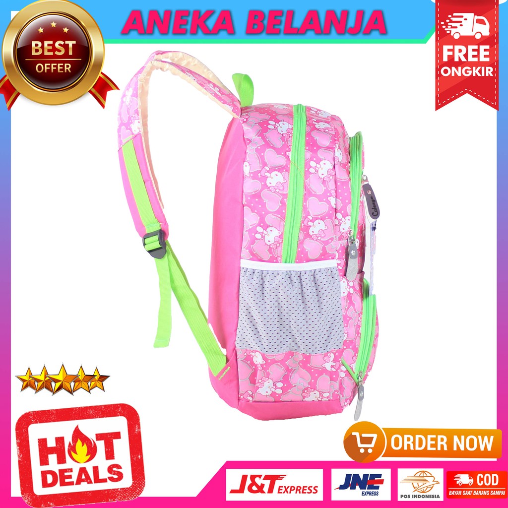 Tas Sekolah Anak Princess Kitty Pink Variasi Hijau Bonus Tempat Pensil