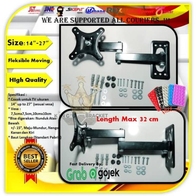 Bracket Tv Monitor 14&quot; sampai 27&quot; Model lengan Fleksible moving