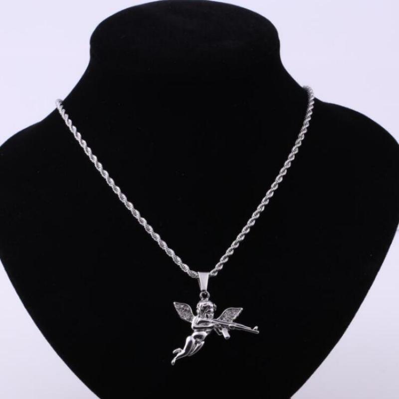 Kalung Rantai Liontin Malaikat revenge Bahan alloy Hias zircon Gaya casual rock Untuk Pria