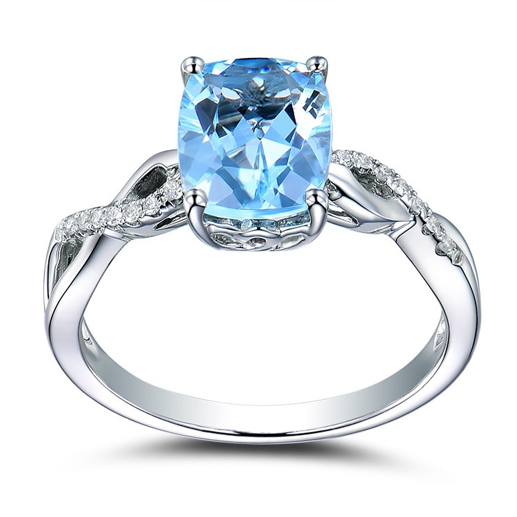 Cincin Sterling Silver 925 Dengan Batu Hias Biru Laut Untuk Wanita Ccb52