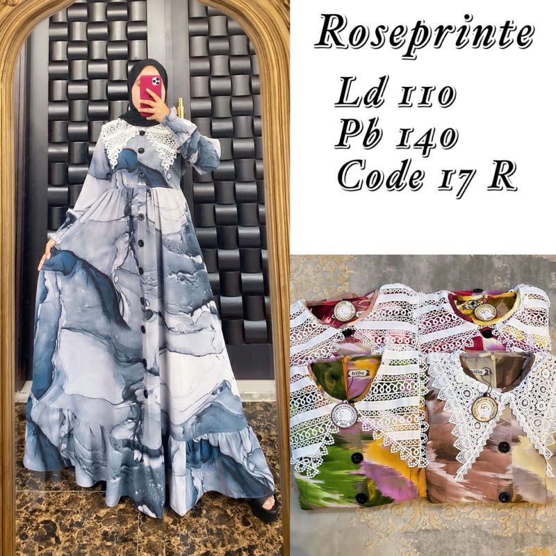 gamis frilla rose print original terbaru