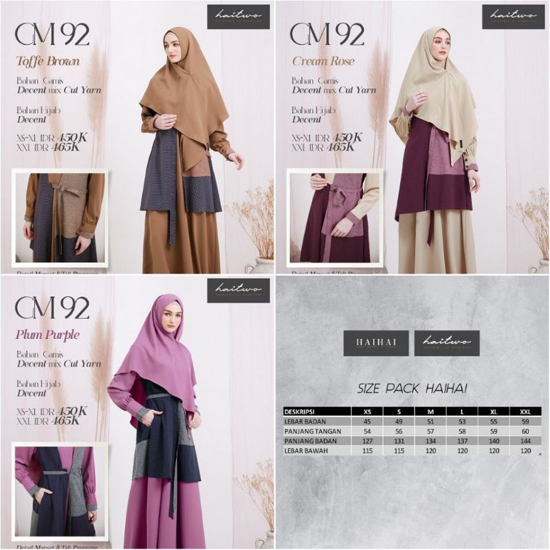 Gamis Dewasa Terbaru Muslimah Set Hijab Decent Mix Cut Yarn Haitwo GM 92 Busui Friendly
