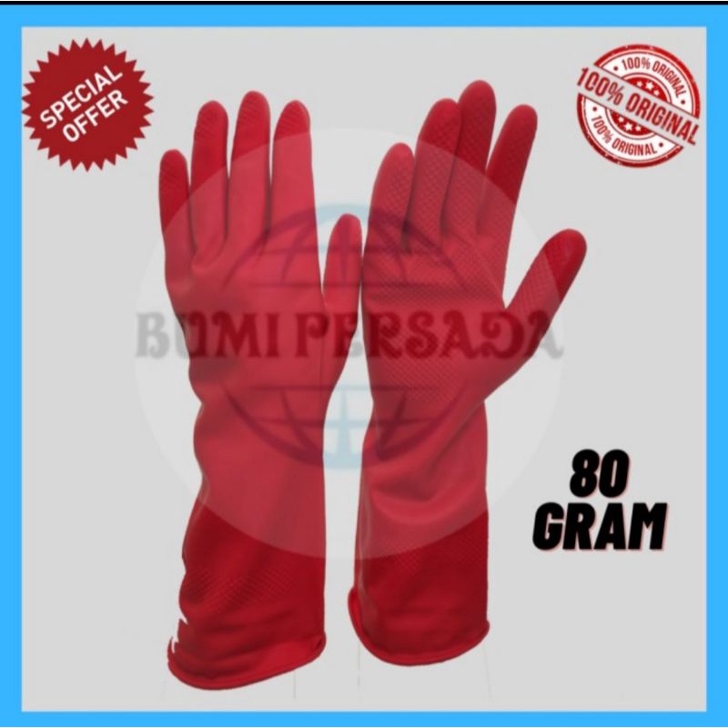 Sarung tangan Karet Latex Dotted  Rubber Hand Gloves Tebal Betkualitas 30cm 1 pasang kanan kiri segel