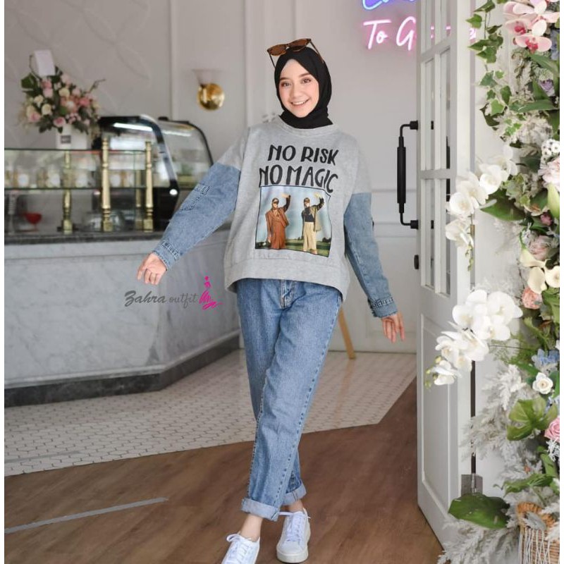 No Risk No Magic Sweater Sweeter Wanita Fashion Wanita Bisa Cod Baju Grosir Cdcmodels Shopee Indonesia