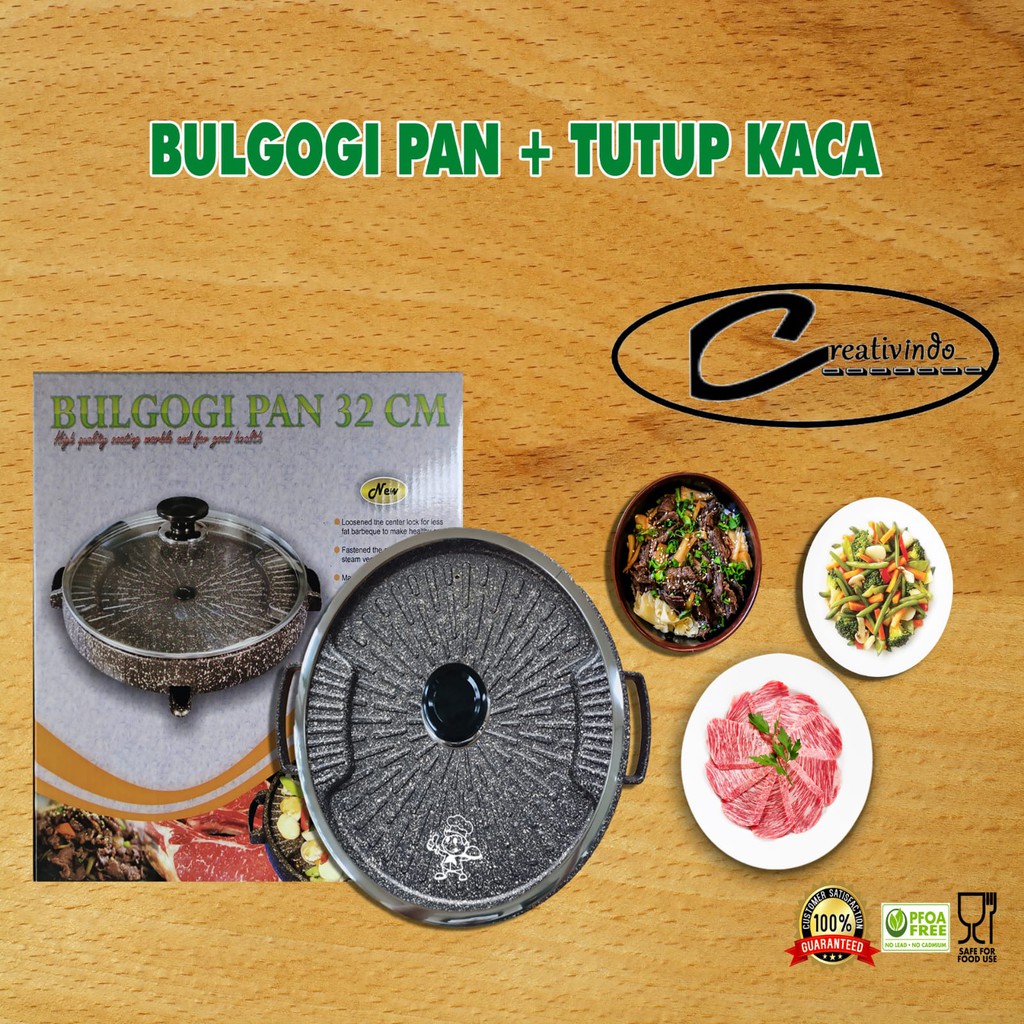 Bulgogi Pan 32cm Grill Marble Panggangan BBQ + Tutup Kaca - Bulgogi Pan Komplit - Panggangan BBQ 32cm