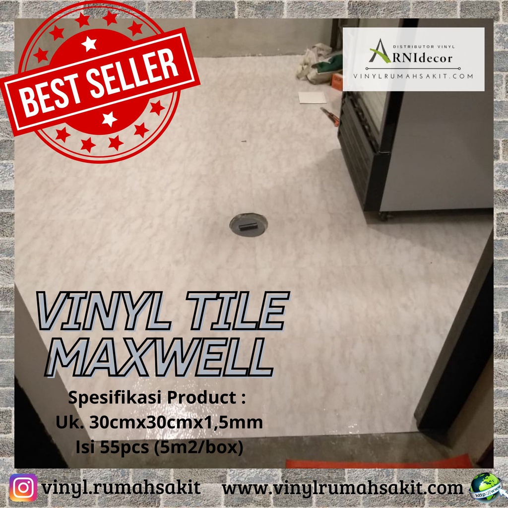 Vinyl Tile MAXWELL utk Lantai Motif Marmer Tebal 1,5mm-Anti Rayap/Air