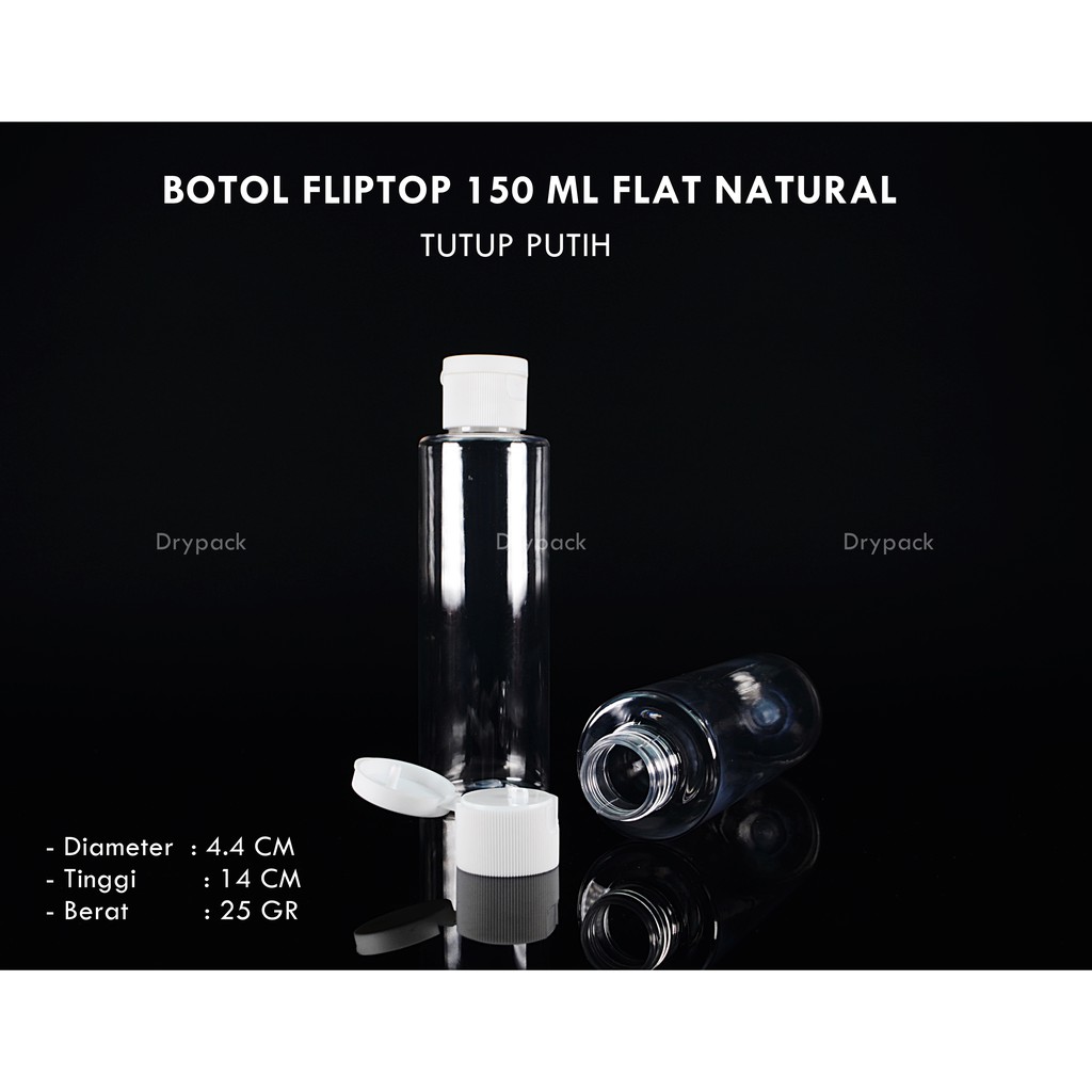 Botol fliptop 150 ml Flat Natural tutup Putih