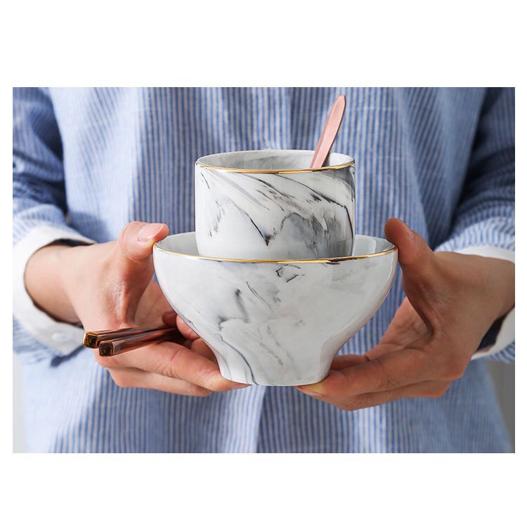 UNIK#MS4 Mangkok Cangkir Marble Set 2PC Mangkok Sup Mangkok Nasi Gelas Porselen Gelas Keramik