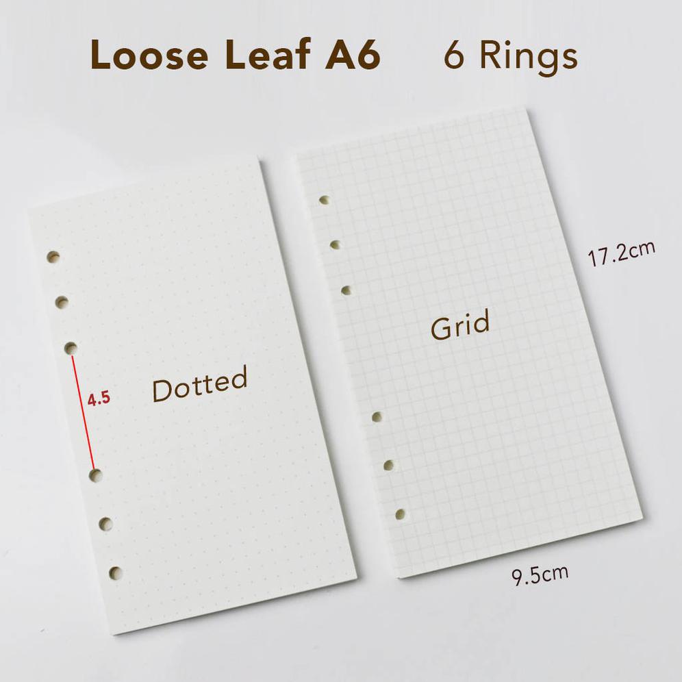 

Loose Leaf A6 & A5 6 rings Dotted, Grid, Blank and Line