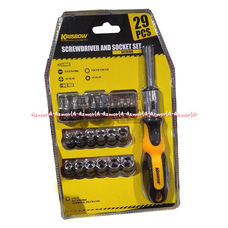 Krisbow Screwdriver And Socket Set 29pcs Peralatan Obeng Sok Bisa Lepas Obenk Kuning Yellow