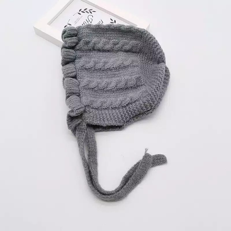 Topi bonet rajut anak/bayi import motif  gelombang banyak warna-Abu