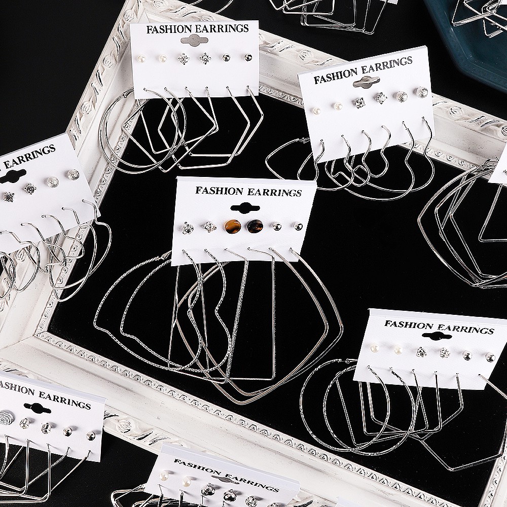 Pengiriman Lokal 12 pcs / Set Anting Hoop Earring 18 Gaya Geometris Cotton Tassel Anting