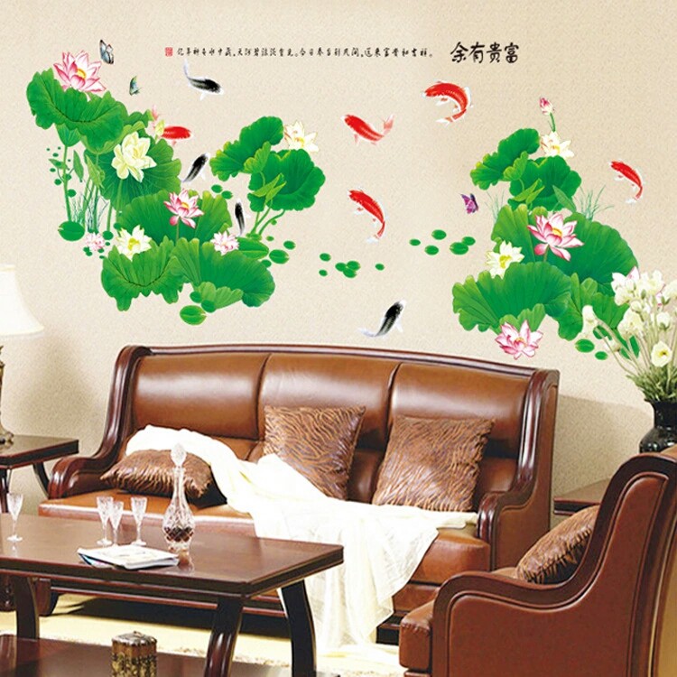 RELIZA WALL STICKER BUNGA FLOWERS TERATAI HIJAU IKAN KOI CHINA TXXL AY223 STIKER DINDING