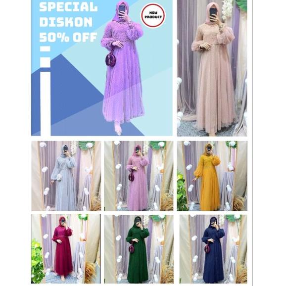 ✮ ☑️Pakaian Gamis Busui Terbaru/Gamis Tutu Tille Dot/3Size L-XL-XXL/Jumbo/Maxi Salsa/Inah Dress Brok