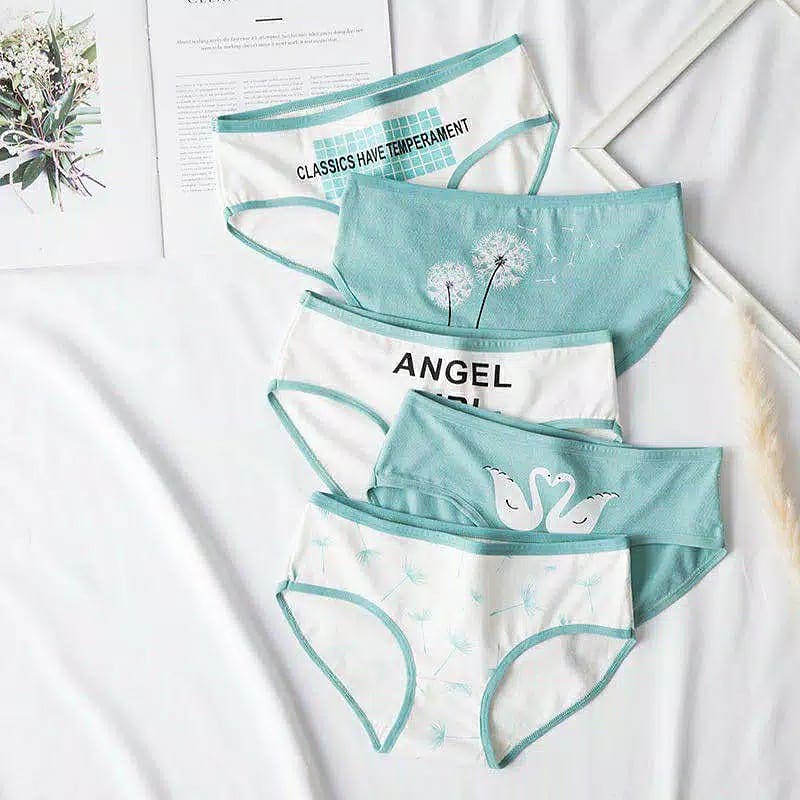Ready Stock Gojek Celana Dalam Wanita set 5pcs Underwear Cewek Cotton lucu pakaian dalam