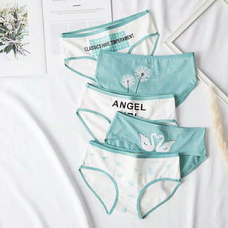 GOJEK Ready 5pcs Celana Dalam Wanita set 5pcs Underwear Cewek Cotton lucu pakaian dalam