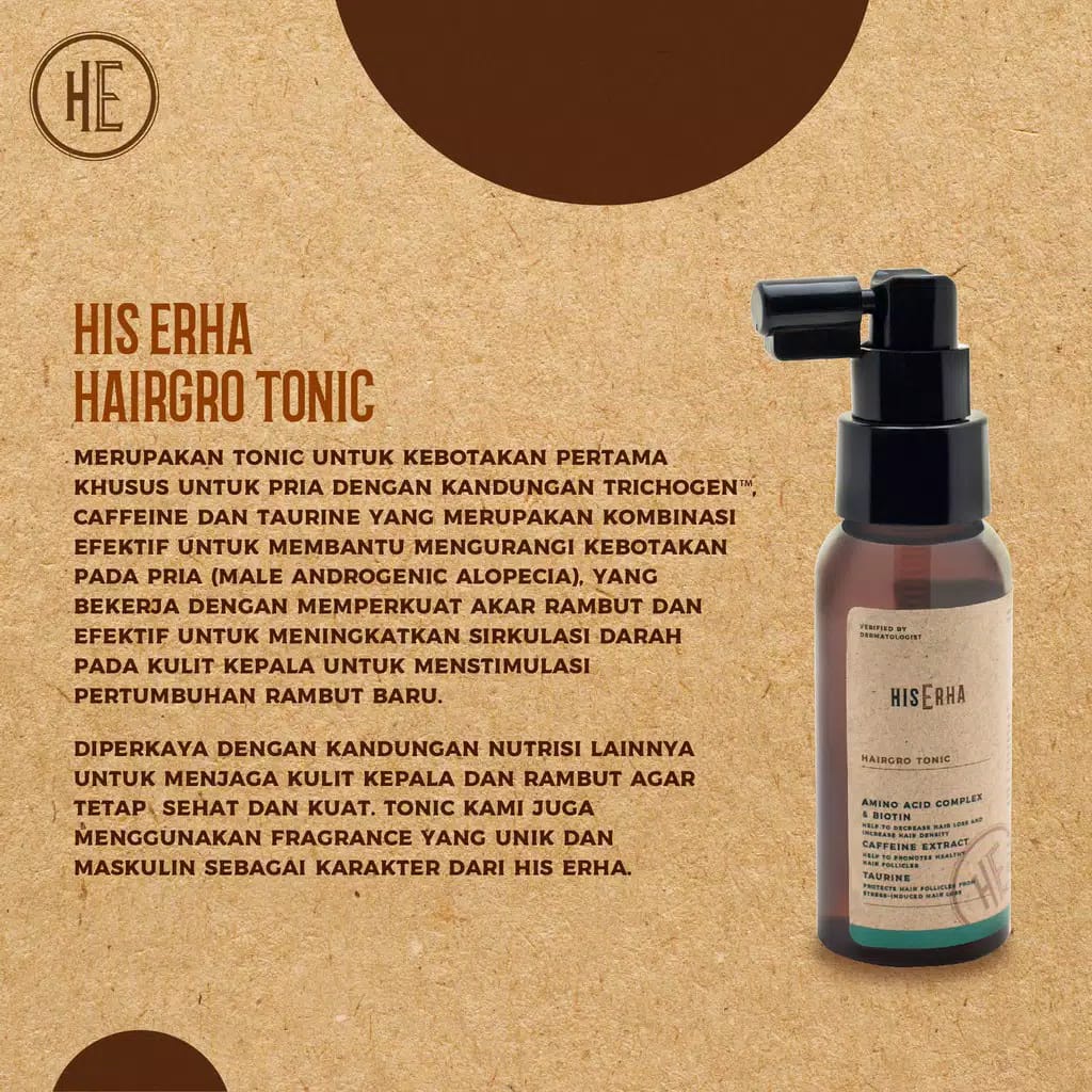 HIS ERHA Hairgro Tonic 60 ml - Tonik Rambut Rontok &amp; Penumbuh Rambut Khusus Pria ~ ORIGINAL 100%