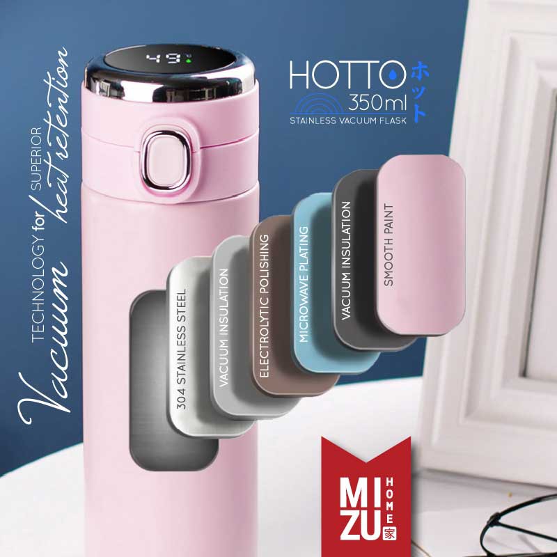 MIZU HOTTO Stainless Vacuum Flask 350ml Temperature Display Travel Thermos Botol Minum Termos-6