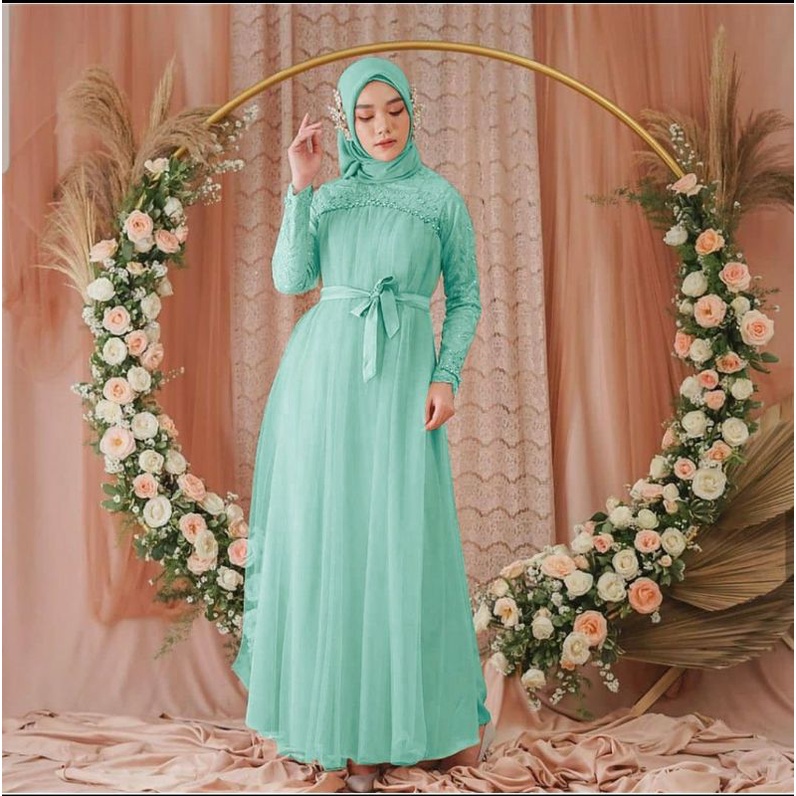Alesha Fidella Maxi Dress  M - L - XL - XXL /  Gamis Kondangan / Gamis Bridesmaid/ Velvet Tebal Mix Brukat-1