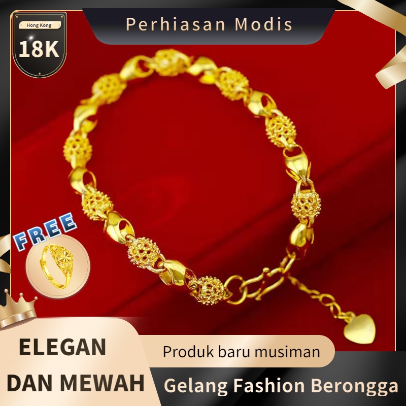 Gelang Wanita Emas Hong Kong Gelang Fashion Emas Murni Hadiah Pernikahan-3